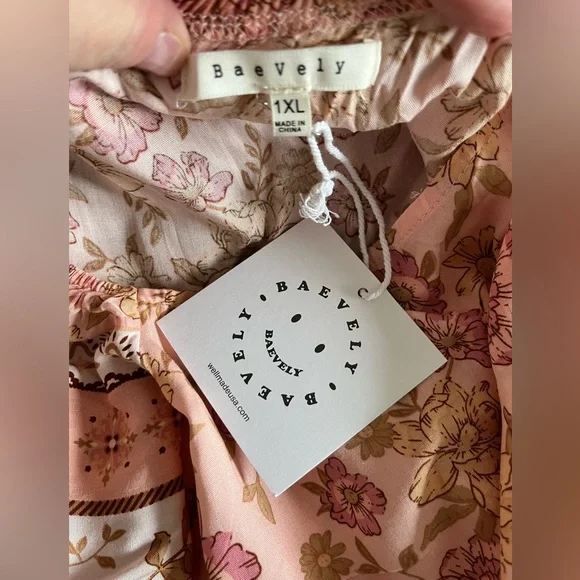 NWT Baevely Peach and Pink Floral Mini Dress Sizes 1X and 2X - Picture 9 of 10